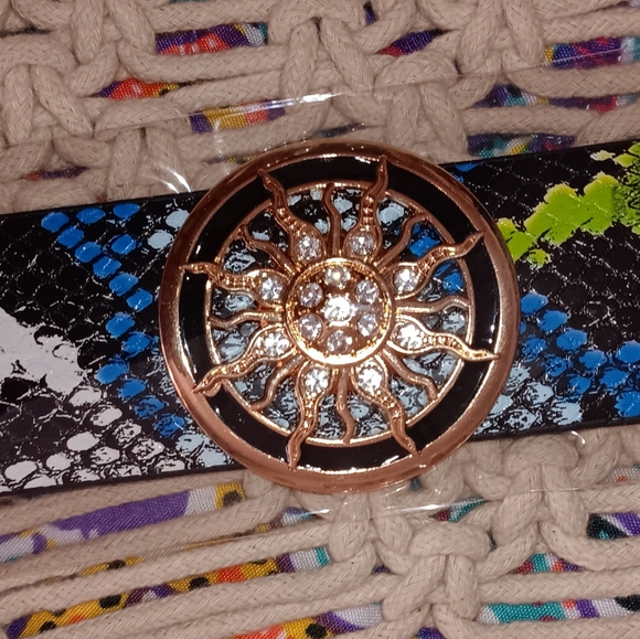 NWT Colorful Snakeskin Faux Leather Cuff Bracelet – Gold Solstice Sun Rhinestone - Picture 6 of 12